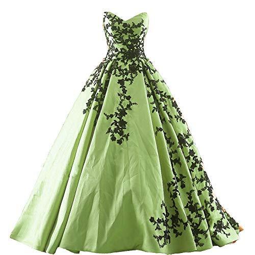 Beaded Gothic Black Lace Long Ball Gown Satin Prom Evening Dresses Sage US 4