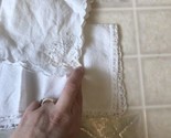 Two (2) Vintage White Hankies 1 Linen Punch Detail and 1 Lace Edged - £10.03 GBP