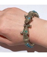 Antique Dragon Snake 2 creatures silver bracelet w/ blue hand carved stones - $15,023.02 MXN