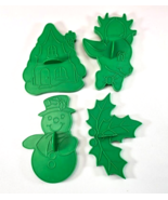 Wilton Christmas Cookie Cutters Set Green 1988 Reindeer Snowman Holly Ho... - $12.86