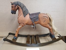 Antique Wooden Carousel Rocking Horse Pony Wood Paint Decorated Folk Art L - £506.67 GBP
