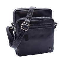 DR340 Men’s Black Leather Cross Body Flight Bag Multi Zip Pockets - £48.87 GBP