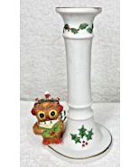 1977 ENESCO Christmas Owl Singing Candlestick Holder Holly Berries Susie... - $19.80