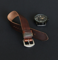 Single Pass Leather Watch Strap, Military Dark Brown Wristband 18-24mm H... - $35.00