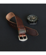 Single Pass Leather Watch Strap, Military Dark Brown Wristband 18-24mm Handmade - $35.00