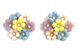 Vintage Coro Flower Cluster Signed Earrings Plastic Crystal Rhinestone C... - £21.53 GBP