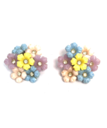 Vintage Coro Flower Cluster Signed Earrings Plastic Crystal Rhinestone C... - £21.23 GBP