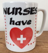 Vintage 80s 90s Nurses Have Heart Medical RN Porcelain Glazed Coffee Tea Mug - £19.97 GBP