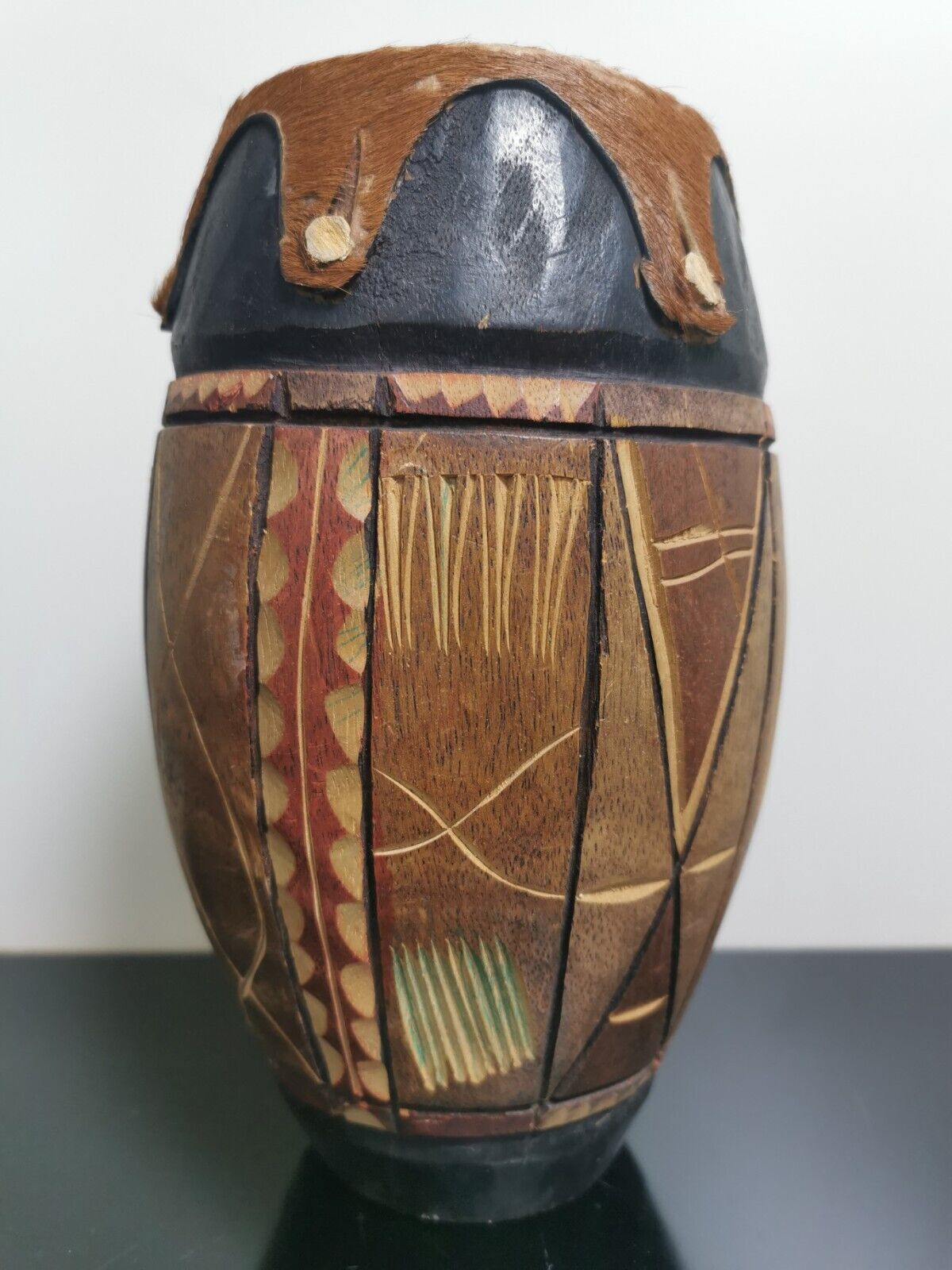 Antique Primitive African Zulu Traditional Tribal Drum Hand Carved and P... - $46.39
