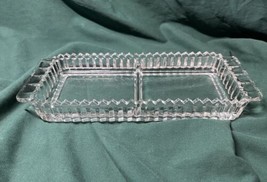 Vintage Clear Glass 3 Section Divided Serving Tray Saw Tooth Edge ~ 10&quot;X4&quot;X1 1&quot; - £7.90 GBP