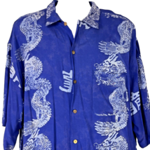 Chinese Dragon Batik Rayon XXL Blue Buttton Shirt size 2XL Mens 56x34 Ba... - £22.73 GBP