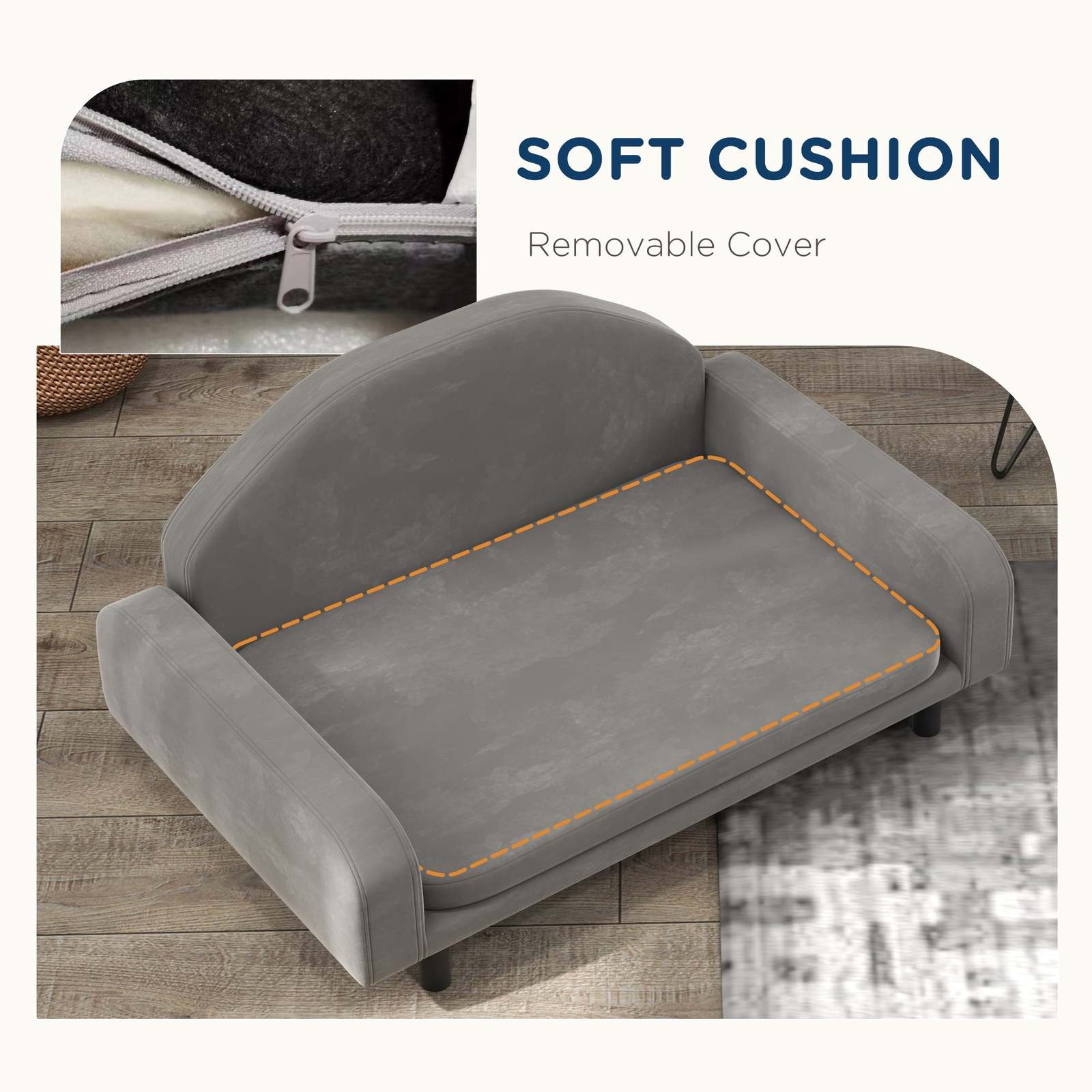 PawHut Elevated Dog Sofa: Gray, Small & Medium Item image 6