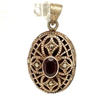 Vintage Signed 925 Victorian Art Deco Open Works Garnet Marcasite Locket Pendant - £42.12 GBP