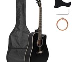 41&quot; Black Full Size Cutaway Acoustic Guitar 20 Frets Beginner Kit With Bag - £86.49 GBP