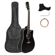 41&quot; Black Full Size Cutaway Acoustic Guitar 20 Frets Beginner Kit With Bag - £87.92 GBP