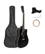 41&quot; Black Full Size Cutaway Acoustic Guitar 20 Frets Beginner Kit With Bag - £86.49 GBP