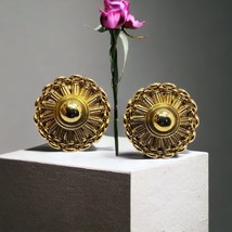 Stunning Vintage Designer Signed Erwin Pearl  Goldtone sand dollar Earrings - £24.42 GBP