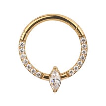 G23 Titanium Side CZ Pave Side with Marquise Stone Center Hinged Segment Hoop Ri - £14.40 GBP