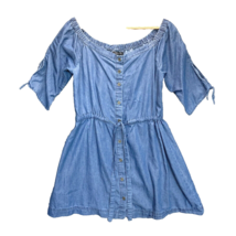 New Look Dress Womens L Blue Denim Chambray Short Button Front Tie Waist - $7.24