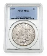 1887 Silver Morgan Dollar Graded by PCGS as MS-63 - $229.30