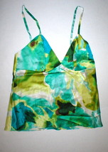 NWT New Designer Josie Natori Silk Blouse S Blue Green White Tank Camisole Adjus - £175.51 GBP