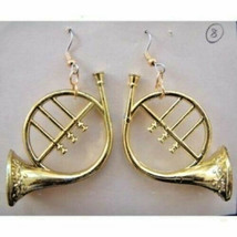 Lg French Horn Earrings Band Musical Instrument Music Teacher Funky Jewelry-GOLD - $5.85