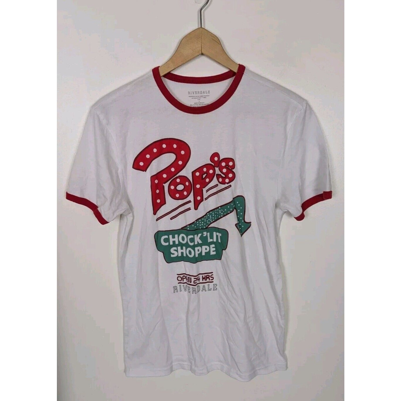 Riverdale Size Small S Pops Chock&#39;Lit Shoppe T-shirt White Red Shirt (#19) - £5.98 GBP
