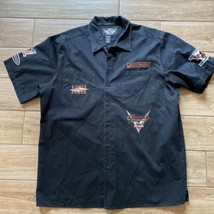 Harley Davidson Embroidered Patches Short Sleeve Button Up Black Shirt Men&#39;s XL - £55.05 GBP
