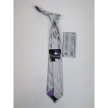Men's Stacy Adams Tie and Hankie Set Woven Design #Stacy33 Silver Metalic image 2