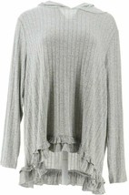 AnyBody Hacci Ruffle Hem Hoodie Heather Grey Color SizeMedium - £7.57 GBP