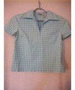 GAP Blue check 1/2 zip short sleeve cotton blend Top Size XS   - $11.99
