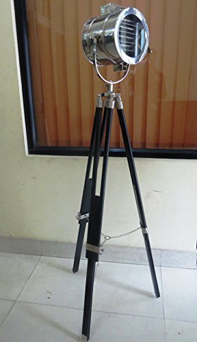 British Royal Master Stainless Steel Wood Tripod Floor Lamp