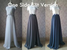 Blue Silky Chiffon Maxi Skirt Outfit Bridesmaid Custom Plus Size Chiffon Skirts image 10