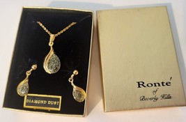 Ronte Of Beverly Hills Genuine diamond dust Necklace &amp; clip earring set ... - $11.75