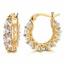14K Gold Plated 925 Sterling Silver Post Cubic Zirconia Hoop Earrings Gift Box - £20.37 GBP