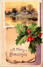 A Merry Christmas - Embossed Holly Church Frost DB 1909 Posted Antique Postcard - £5.89 GBP