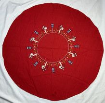 vtg Small Swedish Red Scandinavian hand embroidered stitch Round tablecloth 33” - £23.34 GBP