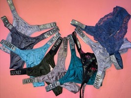 Victoria&#39;s Secret Xs Panty Lot Blue Teal Lilac Purple Gray Black Shine Strap - £196.12 GBP