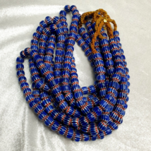 Vintage Blue Chevron Venetian Style Multilayers 10mm Glass Beads Necklace - £25.11 GBP