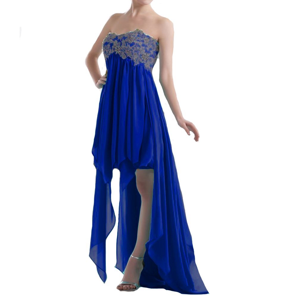 Kivary Women's Beaded High Low Ruffles Chiffon Simple Prom Party Homecoming Dres