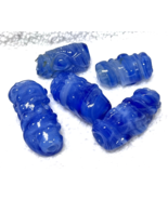 5 Vintage X-Large Art Glass Beads Shades of Blue Limpy Bumpy Tubes 1 1/4... - $18.32
