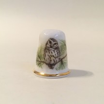 Owl Thimble Oakley Fine Bone China England Vintage Bird Gold Trim White Brown - £8.06 GBP