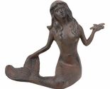 13"L Cast Iron Large Nautical Siren Mermaid Holding Starfish Statue Rust... - $87.99