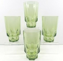 4 Hazel Atlas Reflection Green Tumblers Set Vintage 4 7/8&quot; 12 Oz Drink Glasses - £29.31 GBP