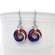 Red, white and blue chainmail love knot earrings, American patriotic jewelry - £13.59 GBP