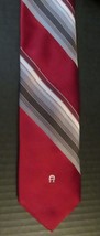 Vintage Mens Slim ETIENNE AIGNER Deep Red &amp; Charcoal Gray Striped Tie Sk... - £9.55 GBP