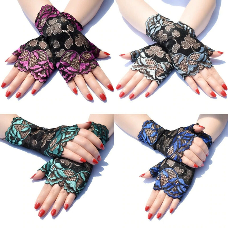 Primary image for Women Sexy Wrist Length Lace Fingerless Gloves Flower Pattern Bridal Wedding
