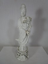 Vintage Blanc de Chine Guan Yin Figurine On Lotus Pad 10 inch Tall - £55.72 GBP