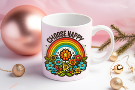 Choose Happy Flower Power Ceramic Mug 11oz, Best Gift Ceramic Mug 11oz - £6.74 GBP