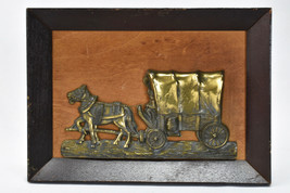 Vintage Wood Framed Stagecoach Horse Carriage Wood Wagon Metal Wall Art  - $29.65